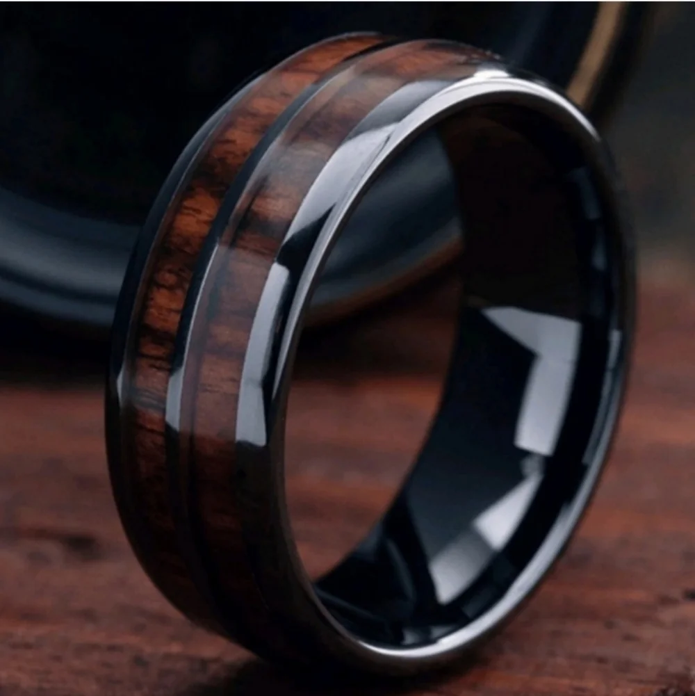 NEW Mens KOA Hawaiian Wood Grain Tungsten Band Ring Anniversary Wedding Popular